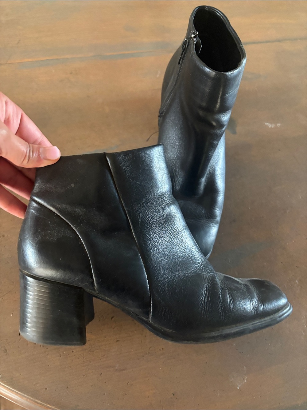 Women's vintage 1990s square tod Leather Ankle Boots booties 8.5 Mervyns